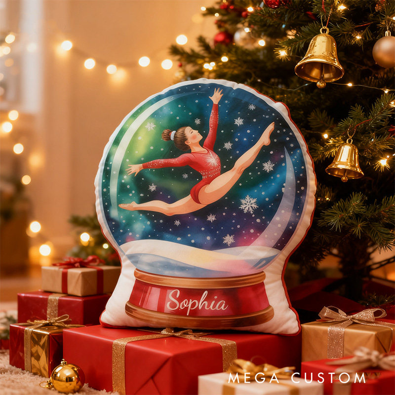 Personalized Watercolor Gymnastic Snow Globe Shaped Pillow for Gymnastic Lovers Pillow Christmas Gift for Kids