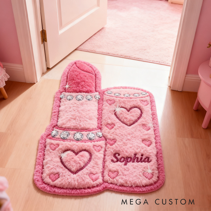 Personalized Glittery Lipstick with Name Soft Rug Christmas Gift for Kids Rug Birthday Gifts for Kids