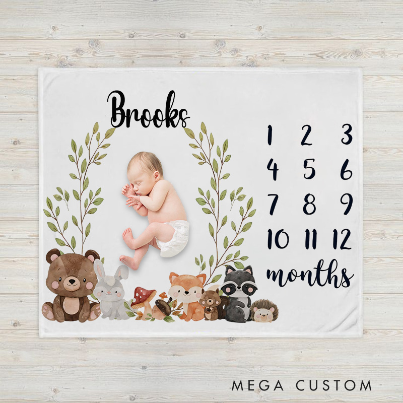 Personalized Woodland Animals Newborn Nursery Baby Blanket Baby Shower Gift