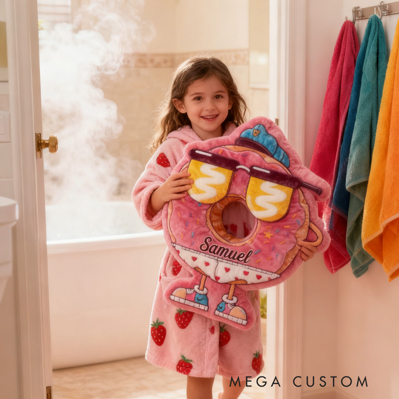 Personalized Akimbo Donut Throw Pillow Graphic 3D Print Pink Donut Pillow with Name for Kids Boys Girls Baker Gift 