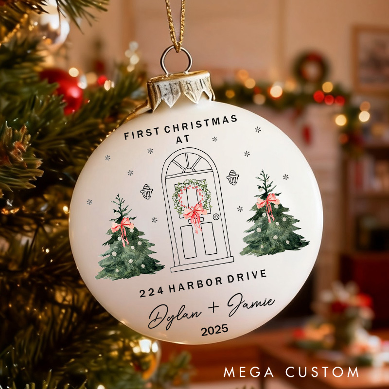 Personalized Christmas Ball First Christmas Ornament Custom Address Holiday Keepsake New Home Decor Elegant Ceramic Decoration Gift for Family