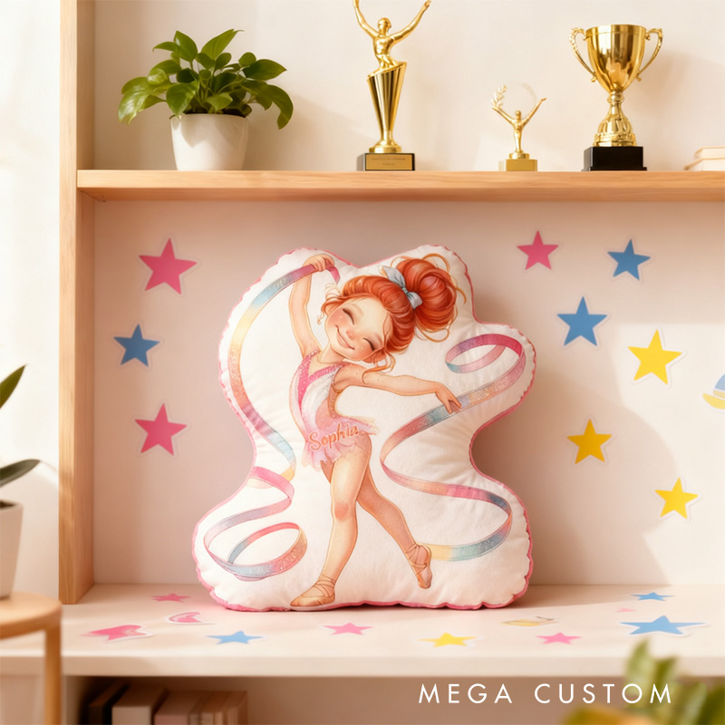 Personalized Watercolor Gymnastic Gril Shaped Pillow for Gymnastic Lovers Pillow Christmas Gift for Kids