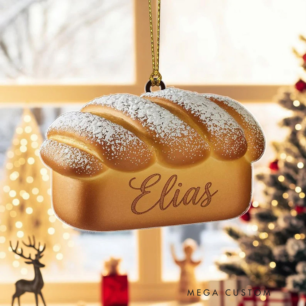 Personalized Bread Loaf Christmas Ornament 2D Acrylic Tree Hanging Decor Food Lover Hanging Ornament Gift For Baker Baking Lover Christmas Gift