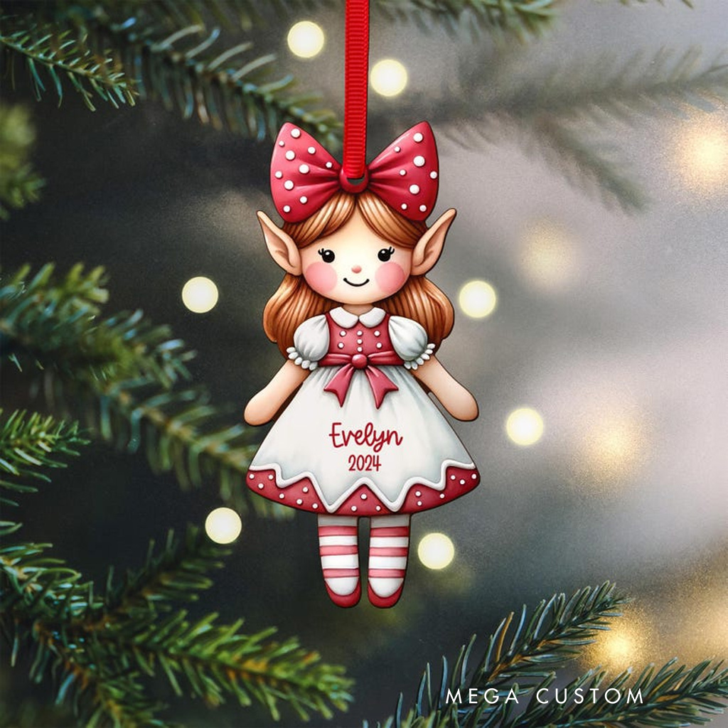 Personalized Elf Girl Christmas Ornament 2D Acrylic Ornament Gift For for Girl for Boy Ornament Christmas Gift