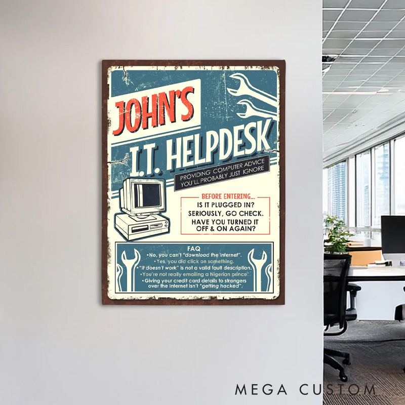 Personalised T Helpdesk Retro Tech Support Funny Poster Computer Programmer Lover Wall Art Gift for Geek Nerd