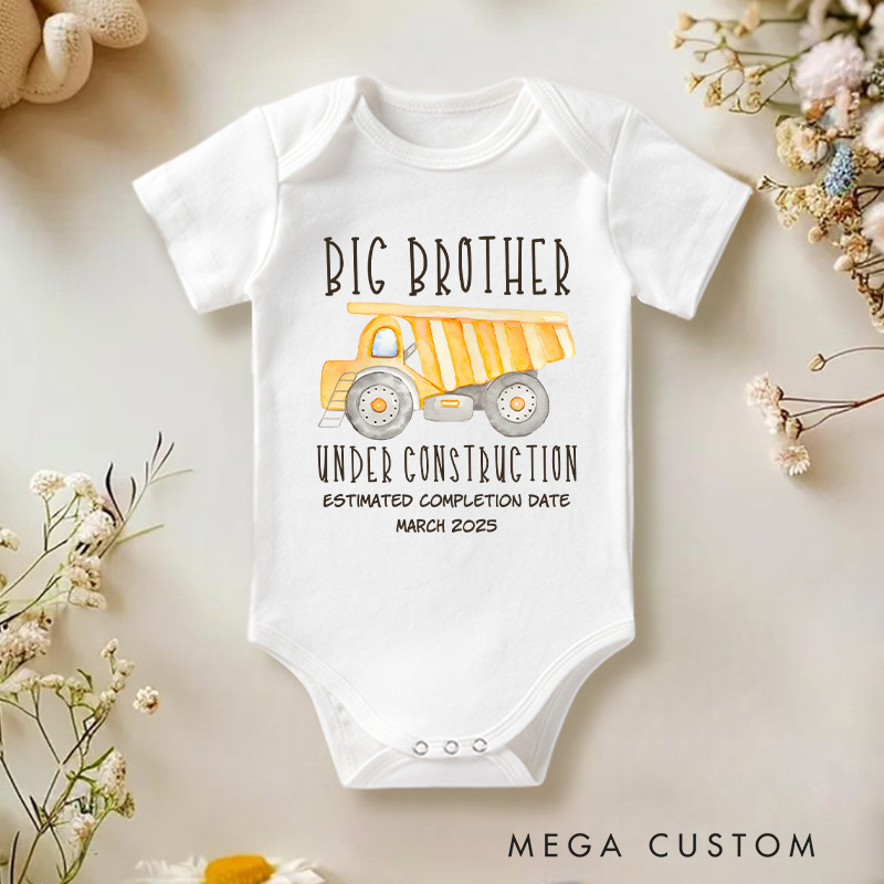Personalized Big Brother Under Construction Dump Truck Baby Onesie Funny Baby Gift