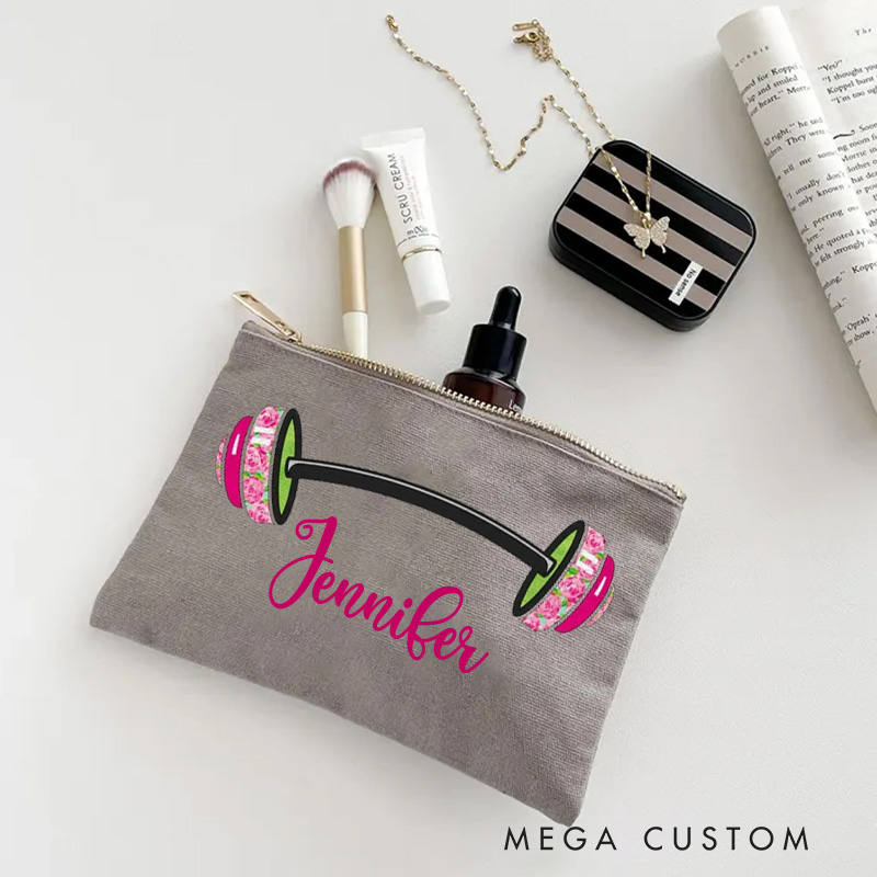 Personalized Floral Dumbbell Makeup Bag with Stylish Floral for Fitness Enthusiasts Bodybuilders and Gym Lovers