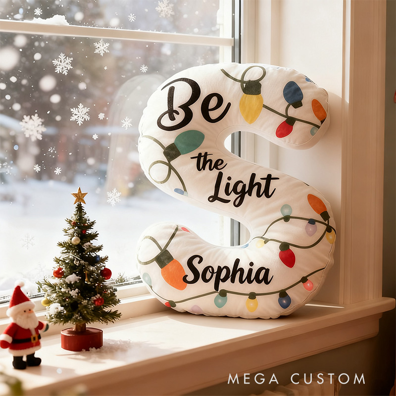 Personalized Be the Light Christmas Letter Pillow with Custom Name Kid Room Decor Religious Gift for Kid Christian Gift for Christmas Graphic 3D Print