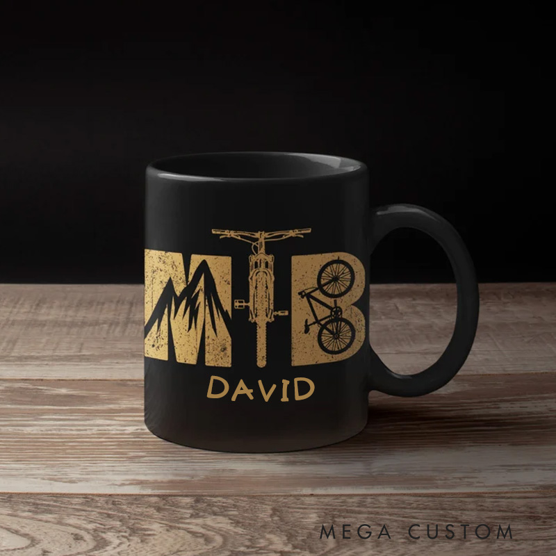 Personalized MTB Coffee Mug Mountain Bike Gift for Cyclist for Biker Cycling Riding Lovers