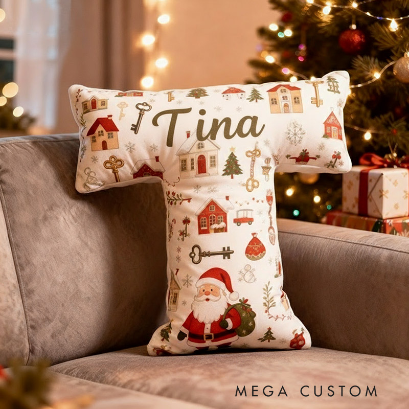 Personalized Christmas Initial Pillow Graphic 3D Print Custom Name Pillow Holiday Gift Cozy Home Accent Soft Cushion Gift for Kids Family Housewarming Gift