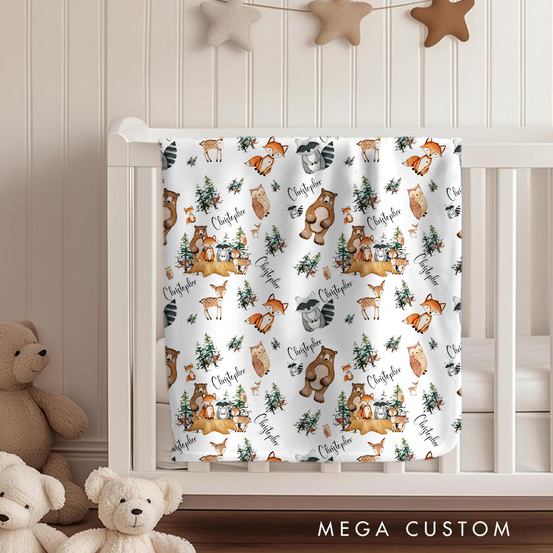 Personalized Woodland Animal Baby Blanket Baby Gift for New Mom