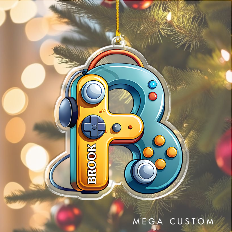 Personalized Gamer Letters Alphabet Christmas Ornament Joystick and Earphones Ornament Gift for Kid Game Lover