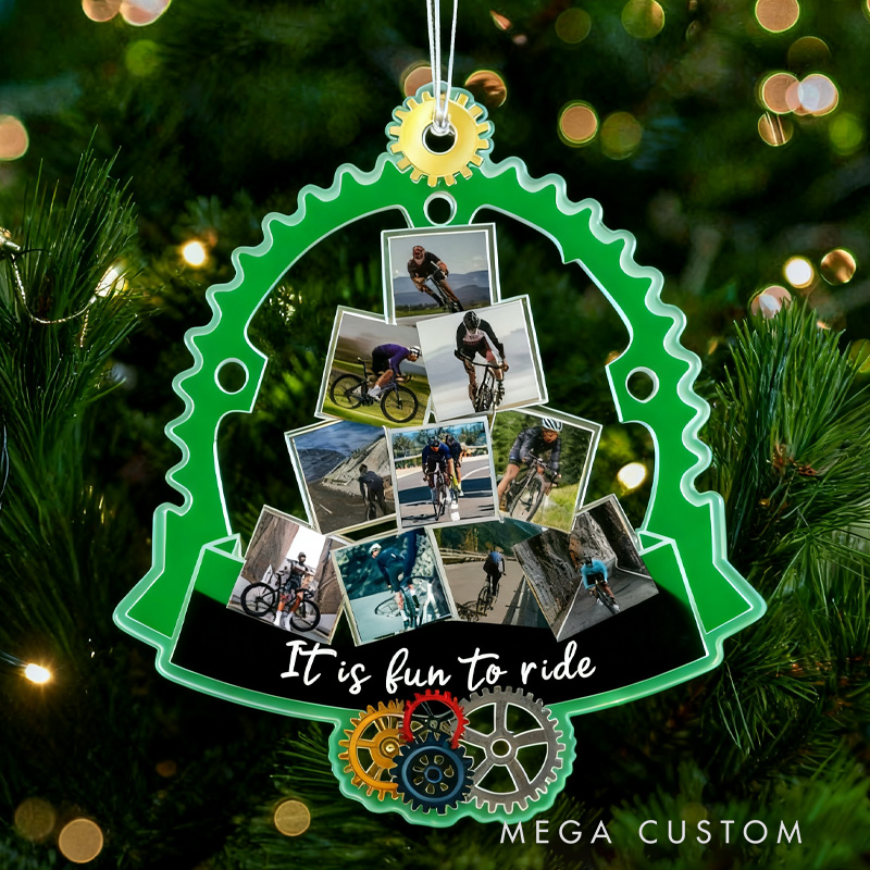 Personalized Custom Photo Gifts Christmas Ornament Christmas Decoration Cycling Ornament Holiday Xmas Gift for Racing Biker Riding Lovers