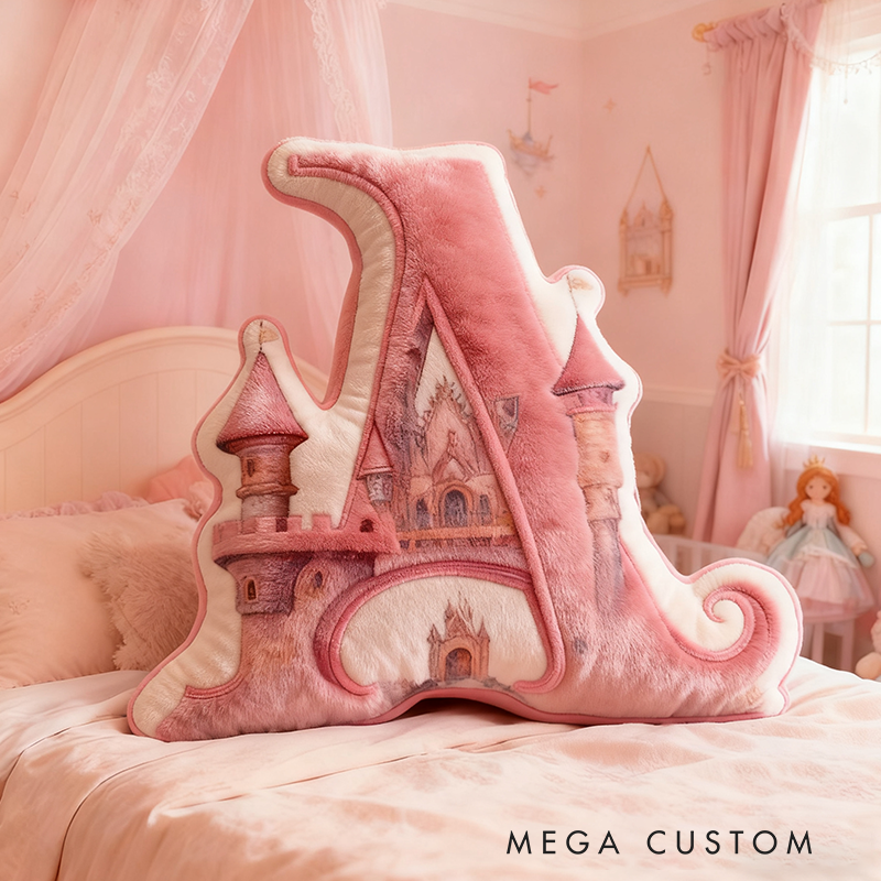 Personalized Pink Letter Christmas gift Pillow with Fairy Tale Castle Design Pink Fantasy Theme Dreamy Princess Style Graphic 3D Print Pillow