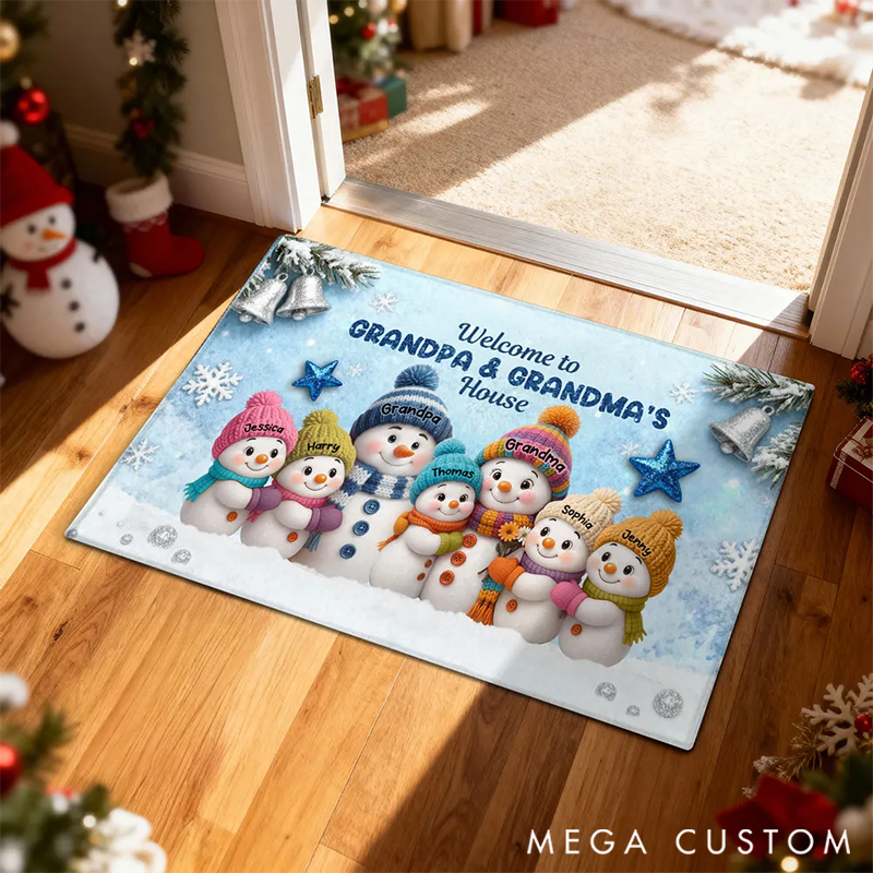 Personalized Christmas Snowman Welcome to Grandma Grandpa House Doormat