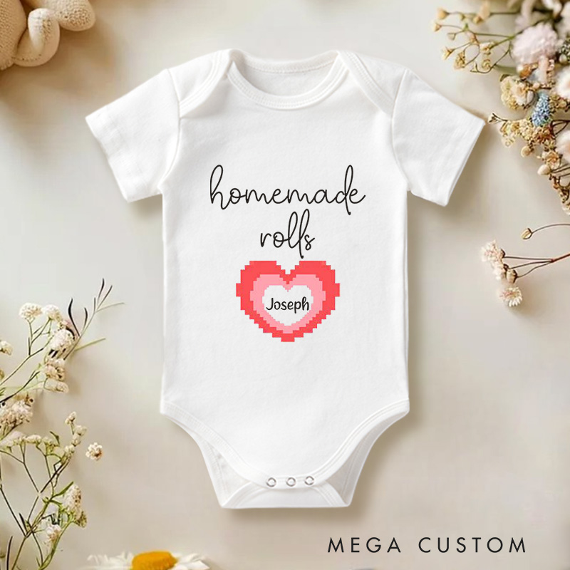 Personalized Pixel Red Heart Love Sweet and Retro Gaming Baby Onesie