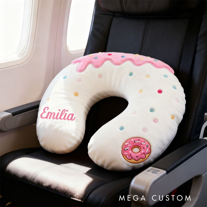Personalized Donut U-Shaped Pillow with Custom Name for Baking Lovers Dessert Lover Travelers Gift