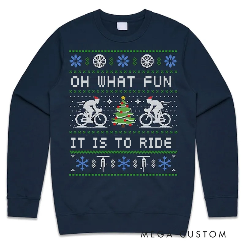 Personalized Ugly Christmas Cycling Sweatshirt Cycling Oh What Fun It Is to Ride Jumper Sweater Sweatshirt Kids Adults Christmas Bicycle Cycle Gift Xmas