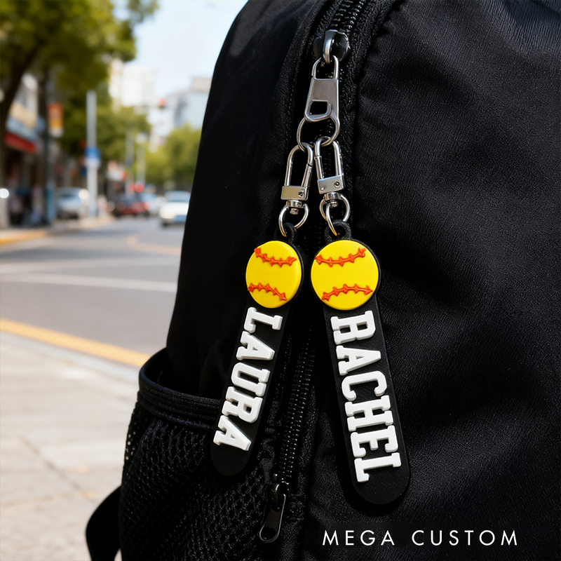 Personalized Softball Keychain with Custom Name and 3D Softball Design