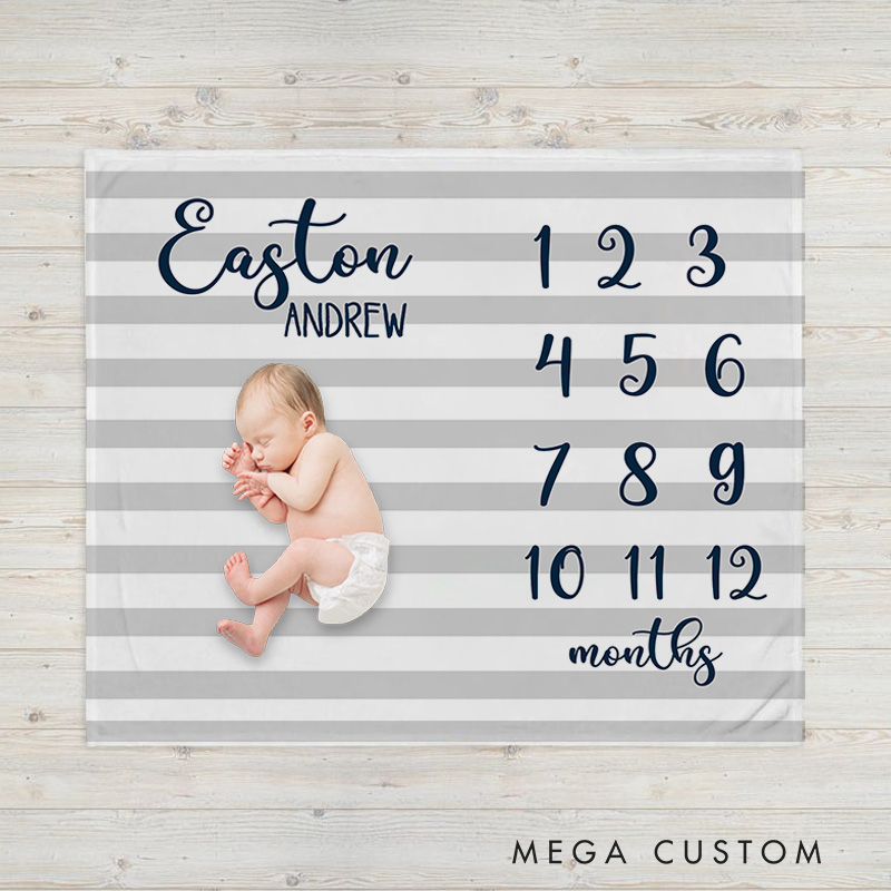 Personalized Boy Milestone Baby Blanket Funny Baby Gift Nursery Gift 