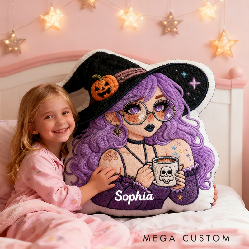 Personalized Witch Themed Pillow Custom Name Halloween Aesthetic and Whimsical Fantasy Style Graphic 3D Print Pillow
