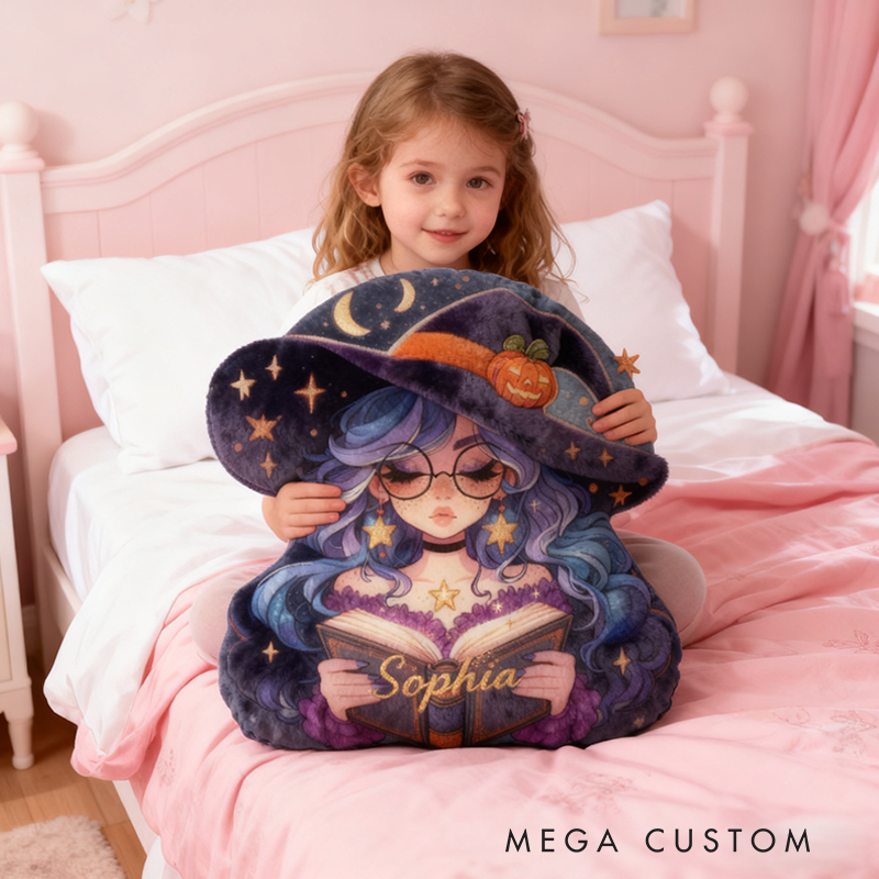 Personalized Witch Pillow Custom Name Halloween Aesthetic and Cozy Halloween Charm Graphic 3D Print Pillow 