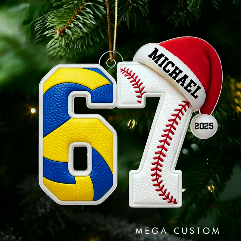 Personalized Acrylic Funny 67 Sports Ornament Funny Teenager Christmas Gifts Basketball and Soccer Fans Sports Lover