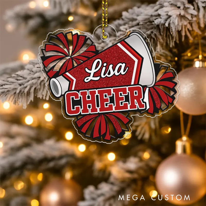 Personalized Cheerleading Christmas Ornament with Custom Name and Megaphone Design