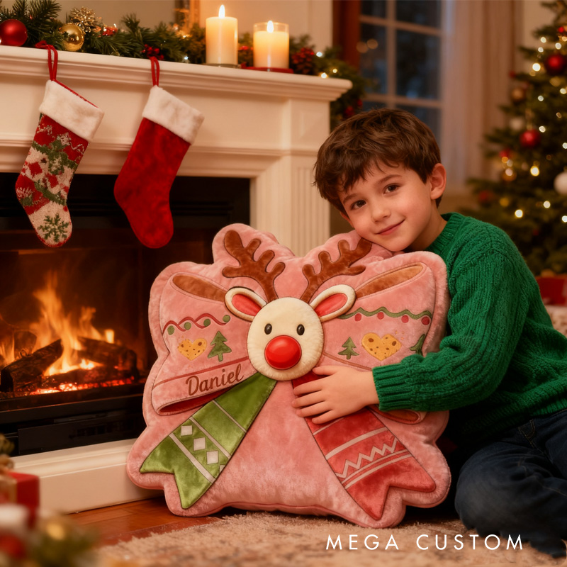 Personalized Santa Moose Throw Pillow Baking Lover Pillow with Name for Kids Girl Boy Christmas Gifts Loving Room Decor