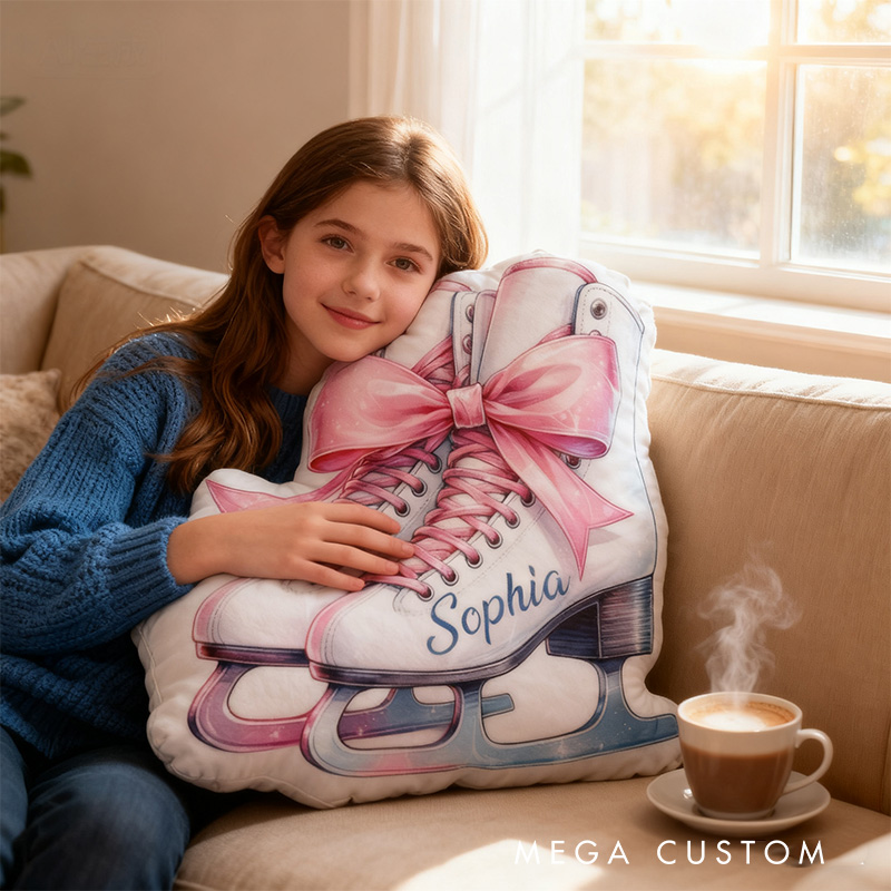 Personalized Graphic 3D Print Ice Skates With Bow Tie Shaped Pillow for Ice Skate Lovers Pillow Christmas Gift for Kids