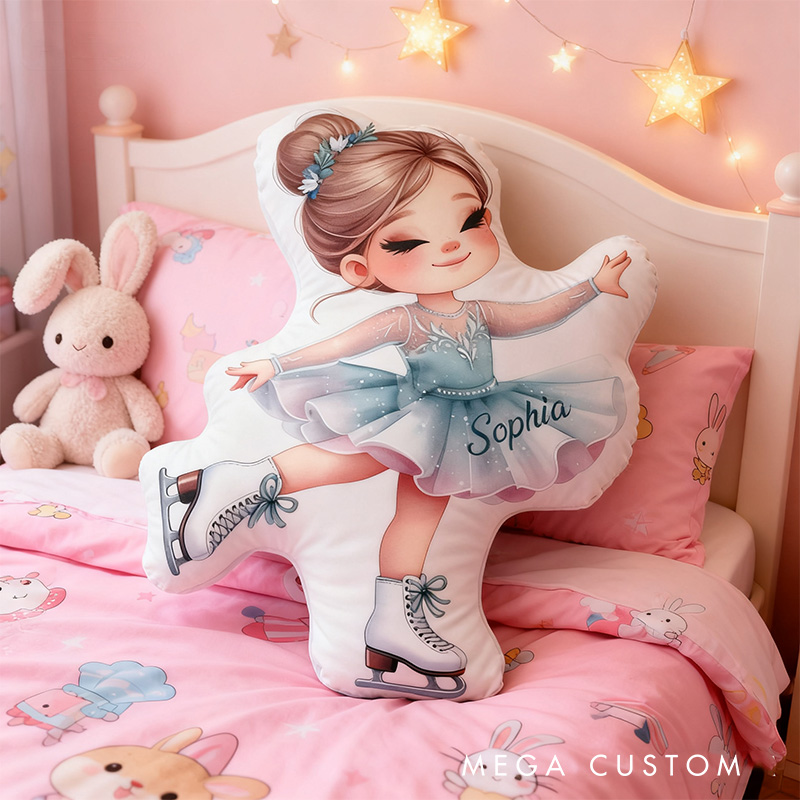 Personalized Graphic 3D Print Ice Skating Blue Girl Shaped Pillow for Ice Skate Lovers Pillow Christmas Gift for Kids