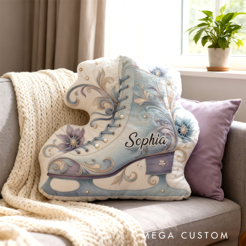 Personalized Graphic 3D Print Art Decor Style Ice Skate Shaped Pillow for Ice Skate Lovers Pillow Christmas Gift for Kids