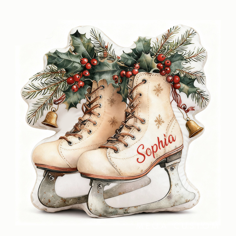Personalized Graphic 3D Print Christmas Ice Skates Shaped Pillow for Ice Skate Lovers Pillow Christmas Gift for Kids