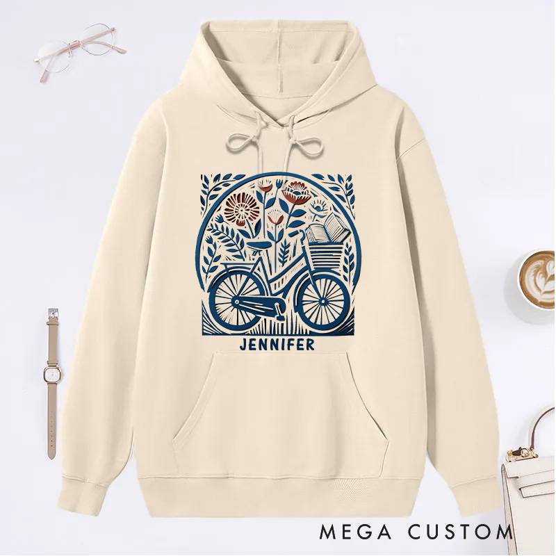 Personalized Hoodie Floral Book Lover Reading Gift Cyclist Hobbyist Bike Rider Hoodie Bicycle Lovers