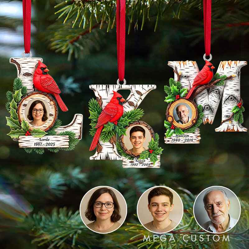 Personalized Memorial Cardinal Ornament with Initials Custom Photo Acrylic Ornament Christmas Gift for Loved Ones 