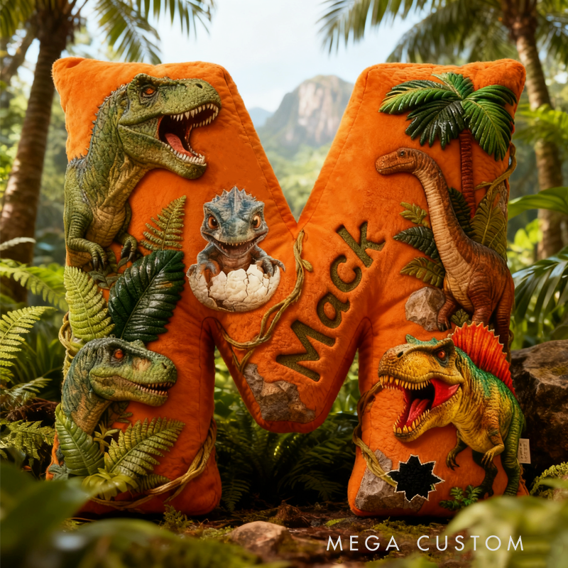 Personalized Dinosaur Forest World Initials with Name Graphic 3D Print Pillow Christmas Gift for Kids Birthday Gifts