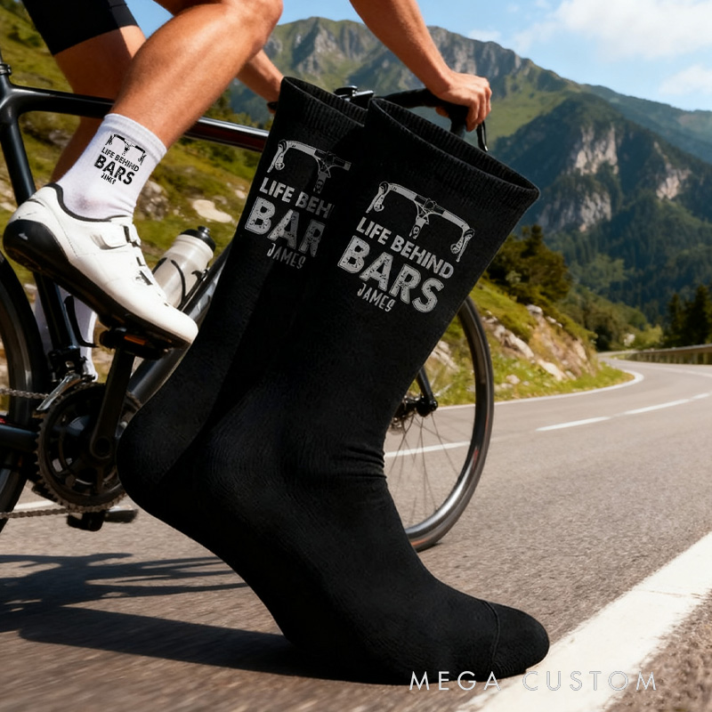 Personalized Lucky Cycling Socks Life Behind Bars Custom Name Gift for Cyclists