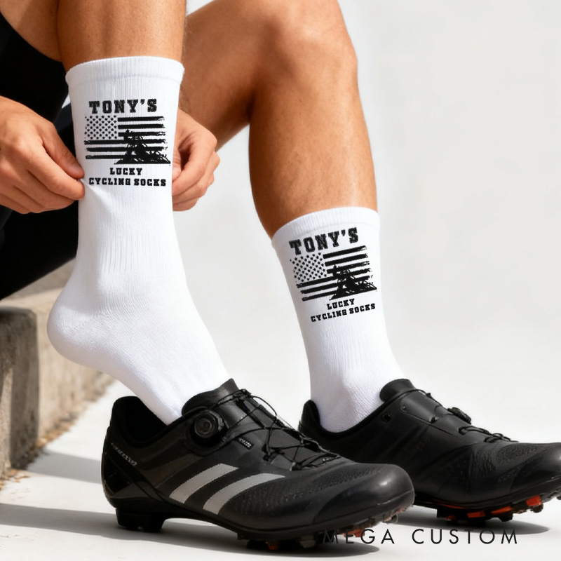 Personalized Lucky Cycling Socks American Flag Custom Name Gift for Cyclists Riding Racing Cycling Lovers