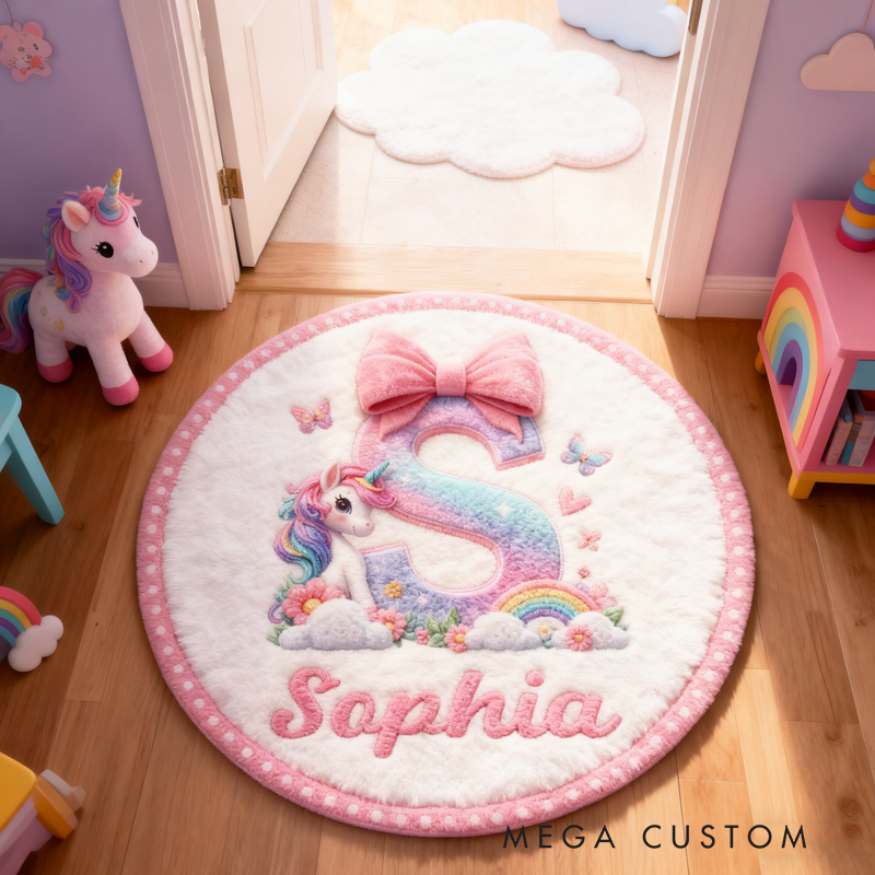 Personalized Pink Dreamy Horse Initials with Name Soft Rug Christmas Gift for Kids Rug Birthday Gifts for Kids