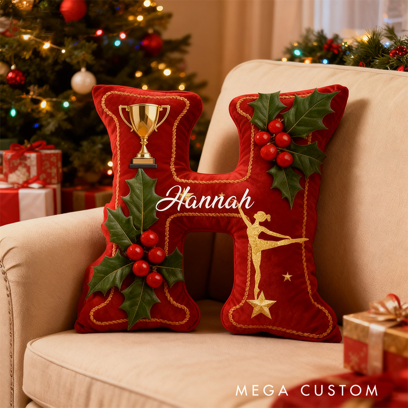 Personalized Graphic 3D Print Merry Christmas Gymnastic Alphabet Shaped Pillow for Gymnastic Lovers Initial Pillow Christmas Gift for Kids