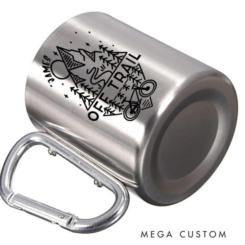 PersonalizedOff Trail Bike Biking Mountain Riding Escape Hiking Carabiner Travel Holiday Camping Stainless Steel Mug Adventure Coffee Cup Tea Mug Gift Birthday for Cycling Riding Lovers
