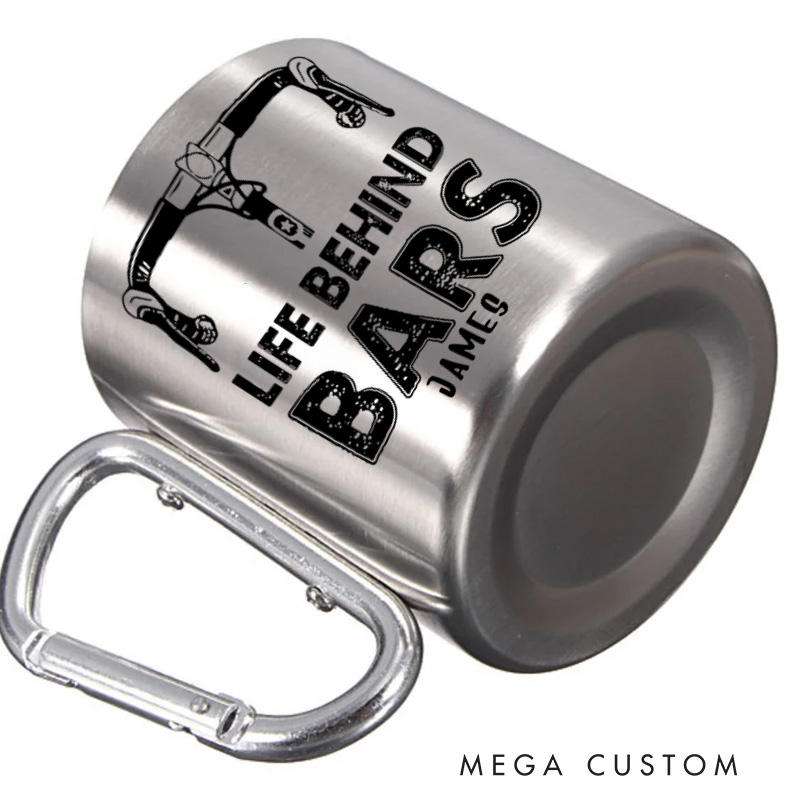 Personalized Riding Escape Hiking Carabiner Life Behind Bar Travel Holiday Camping Stainless Steel Mug Adventure Coffee Cup Tea Mug Gift Birthday for Cycling Riding Lovers
