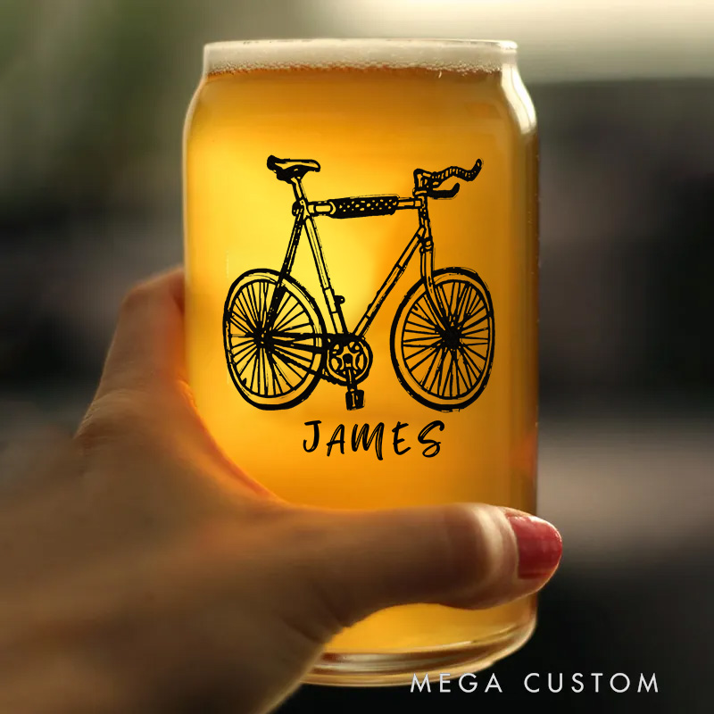 Personalized Bike Glass Bicycle Barware Screenprinted Pint Glass Beer Cycling Art Gift for Cyclists Biker Cycling Lovers