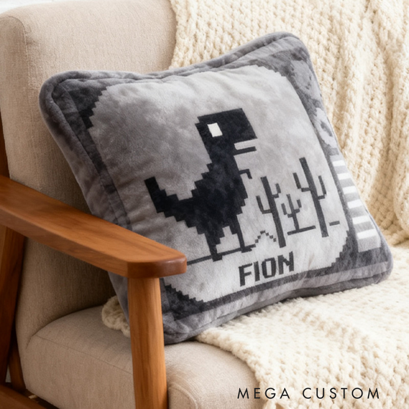 Personalized Dino Game Pillow Retro Pixel Art Lover Code Programmer Lover Pillow Gift for Geek Nerd Lover