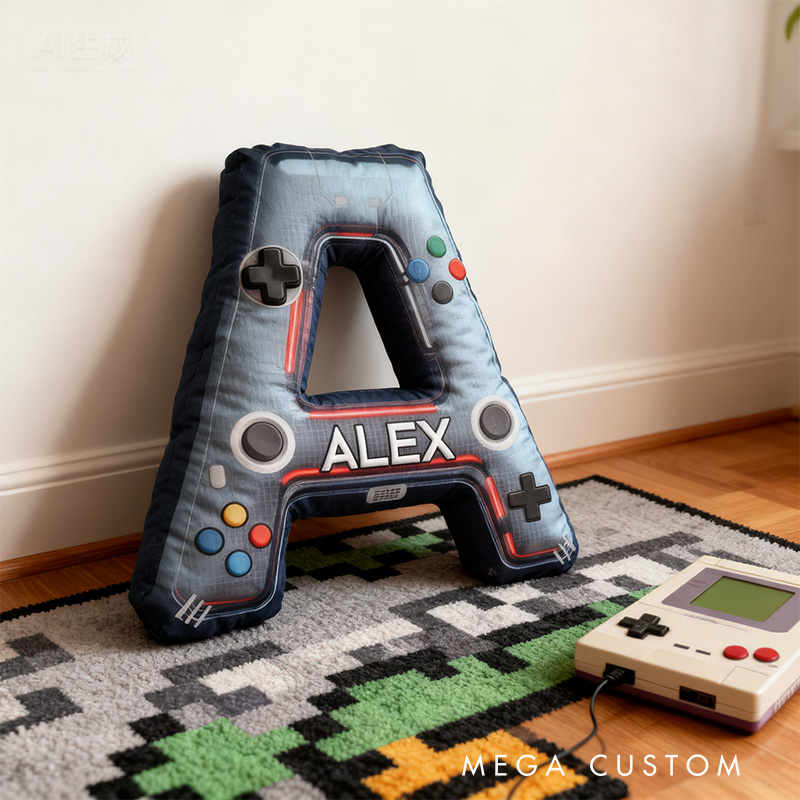 Personalized Graphic 3D Print Cyber Controller Alphabet Shaped Pillow for Game Lovers Initial Pillow Christmas Gift for Kids