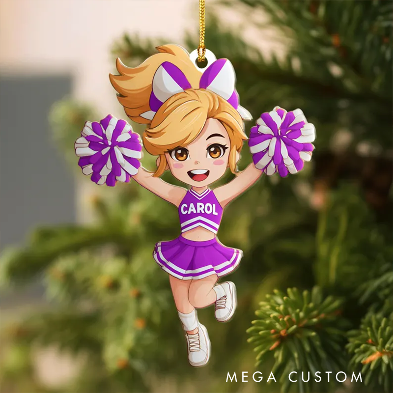 Personalized Acrylic Cheerleader Christmas Ornament with Custom Name and Colors