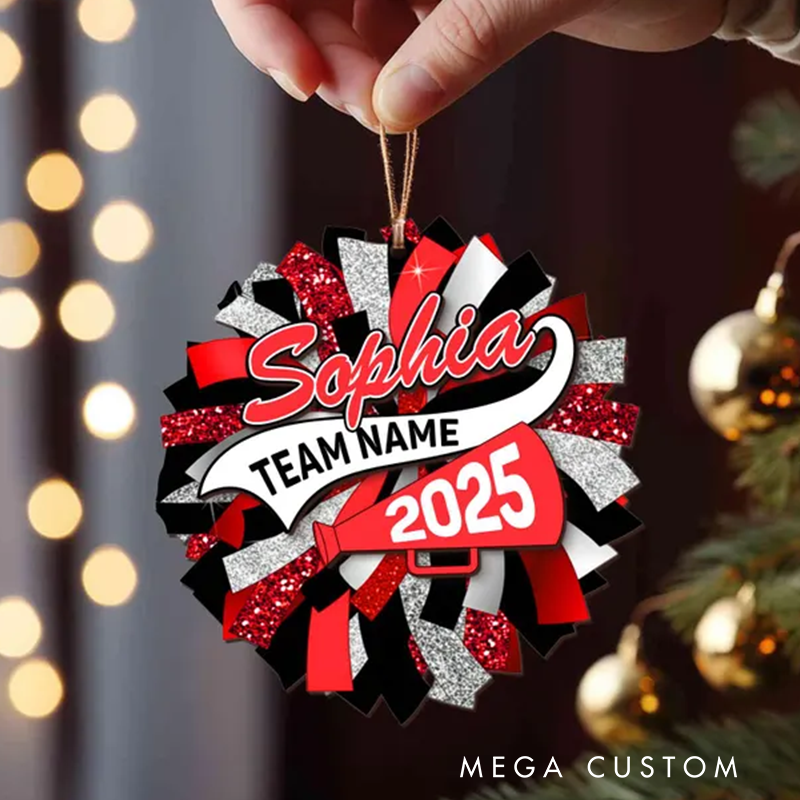 Personalized Acrylic Cheerleading Ornament with Custom Name, Team, and Year Design