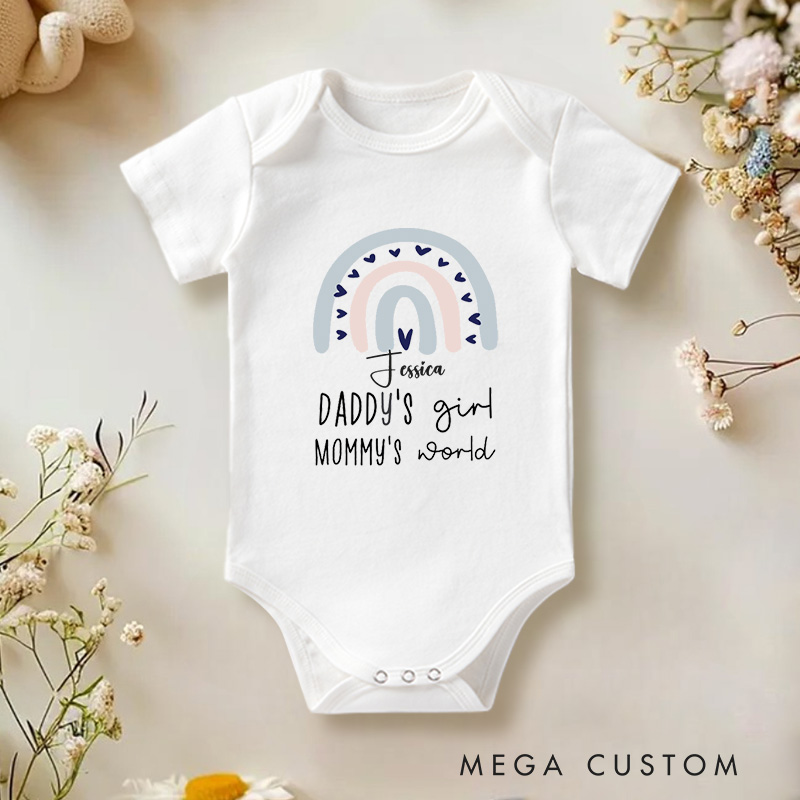 Personalized Daddy’s Girl Mommy’s World Cute and Minimalist Rainbow Baby Onesie