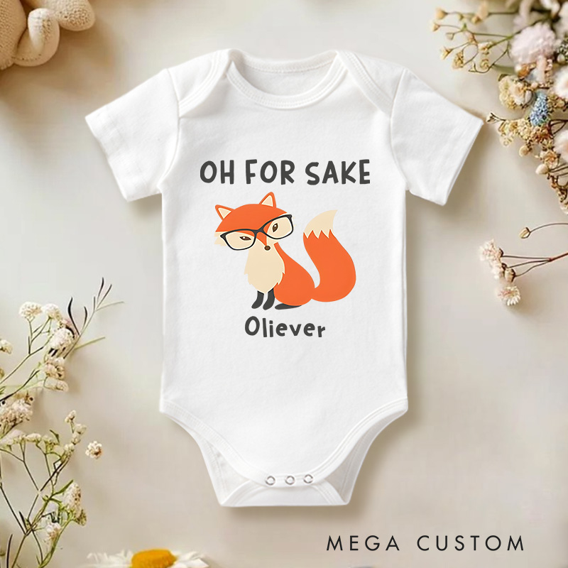 Personalized Oh for Sake Cute Fox Baby Onesie Funny Baby Gift