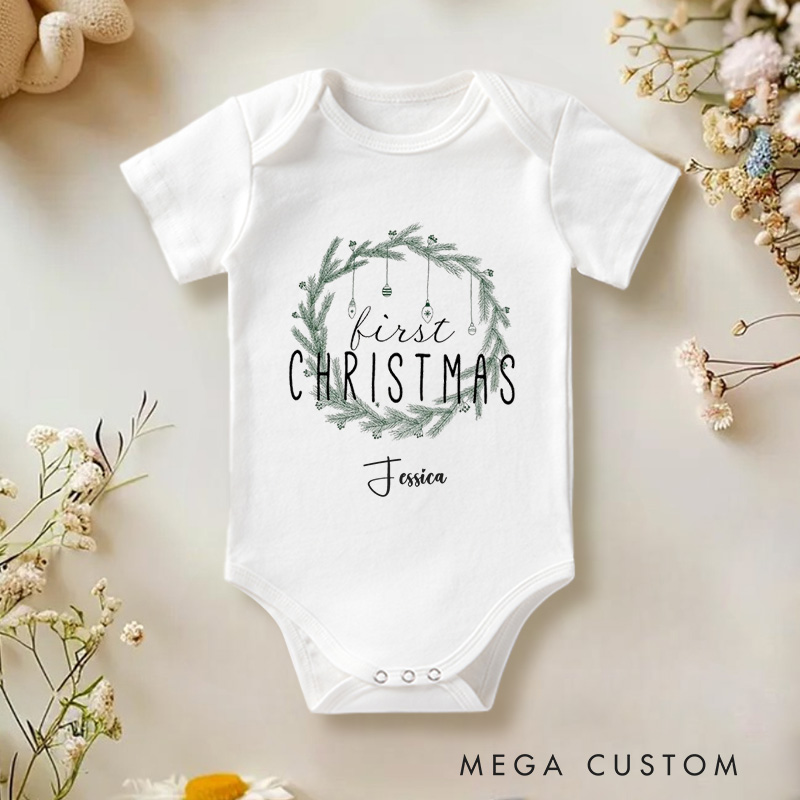 Personalized First Christmas Sweet and Elegant Baby’s First Holiday Baby Onesie